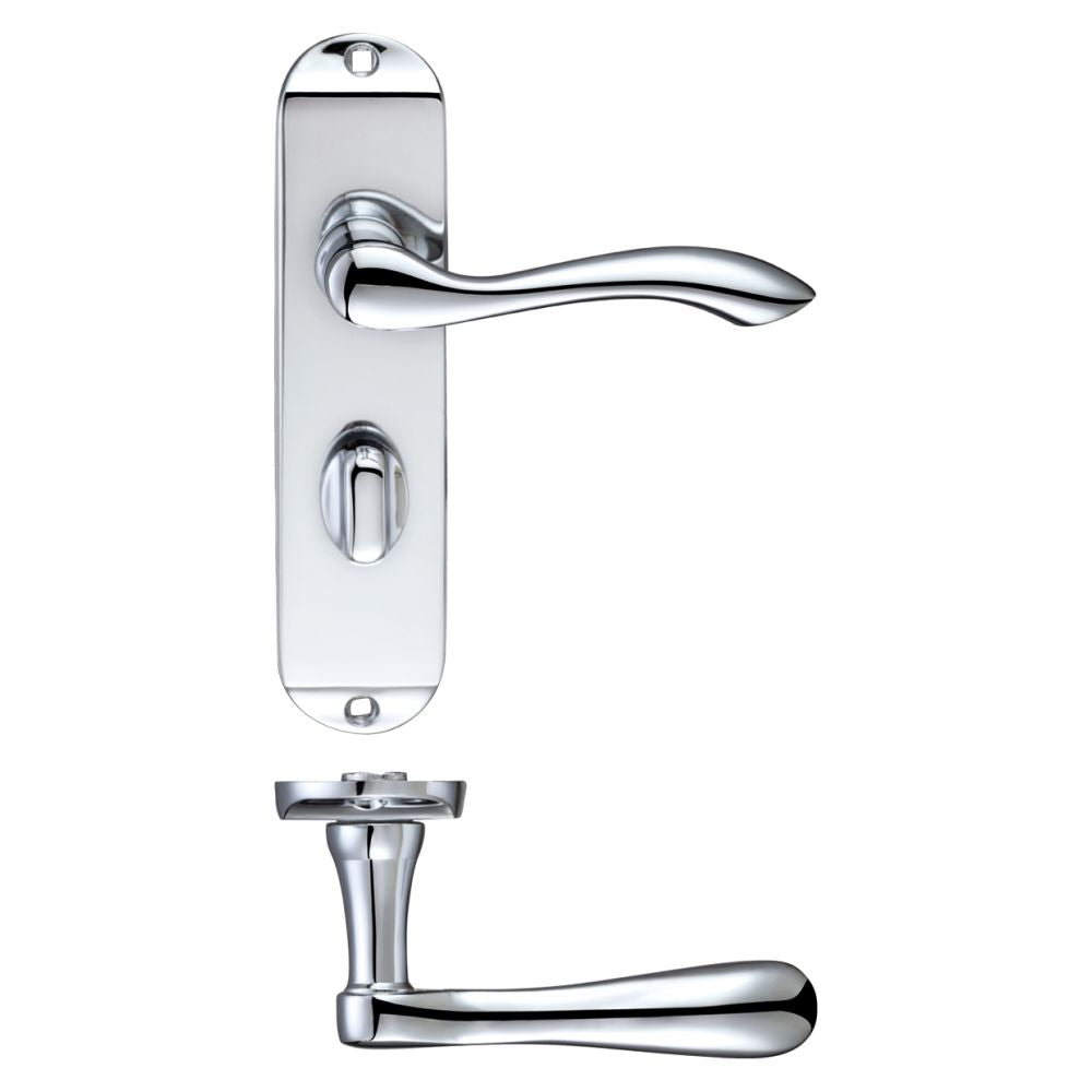 High quality image of the PR0 - Project Range - Project Arundel Lever on Bathroom Backplate - 180mm x 40mm - Polished Chrome | Sku. pr033cp | available to order from Trade Door Handles.