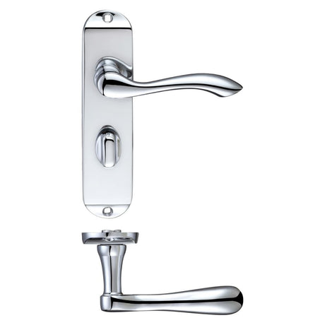 High quality image of the PR0 - Project Range - Project Arundel Lever on Bathroom Backplate - 180mm x 40mm - Polished Chrome | Sku. pr033cp | available to order from Trade Door Handles.