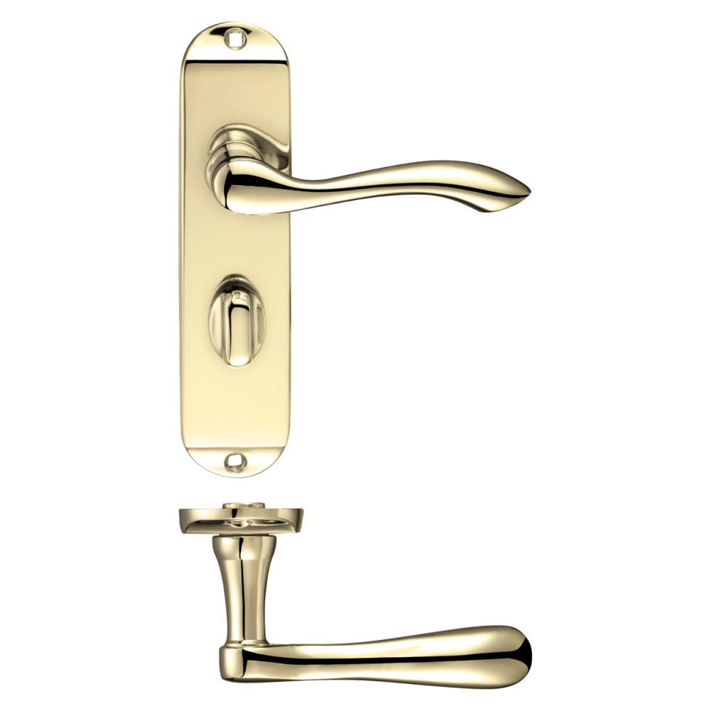 High quality image of the PR0 - Project Range - Project Arundel Lever on Bathroom Backplate - 180mm x 40mm - Electro Brass | Sku. pr033eb | available to order from Trade Door Handles.