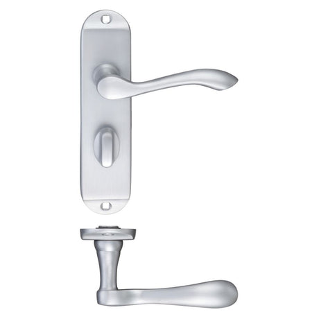 High quality image of the PR0 - Project Range - Project Arundel Lever on Bathroom Backplate - 180mm x 40mm - Satin Chrome | Sku. pr033sc | available to order from Trade Door Handles.