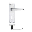 High quality image of the PR0 - Project Range - Project Victorian Flat Lever on Lock Backplate 150 x 40mm - Satin Chrome | Sku. pr041sc | available to order from Trade Door Handles.