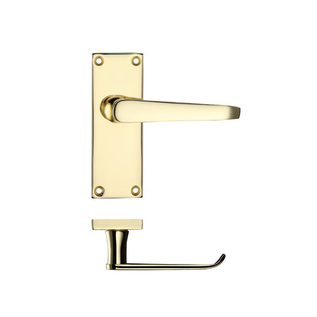 High quality image of the PR0 - Project Range - Project Victorian Flat Lever on Latch Backplate 114 x 40mm - Electro Brass | Sku. pr042eb | available to order from Trade Door Handles.