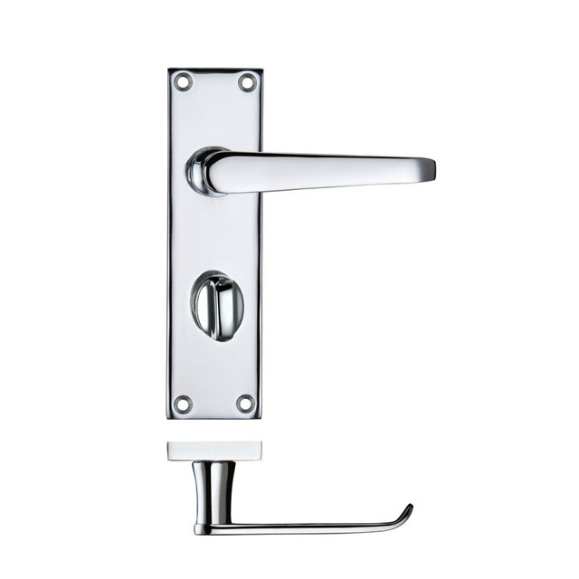 High quality image of the PR0 - Project Range - Project Victorian Flat Lever on Bathroom Backplate 150 x 40mm - Polished Chrome | Sku. pr043cp | available to order from Trade Door Handles.
