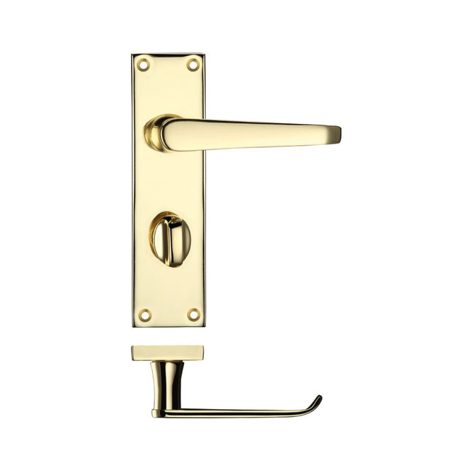 High quality image of the PR0 - Project Range - Project Victorian Flat Lever on Bathroom Backplate 150 x 40mm - Electro Brass | Sku. pr043eb | available to order from Trade Door Handles.