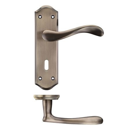High quality image of the PR0 - Project Range - Project Asti Lever on Lock Backplate - Bronze | Sku. pr061fb | available to order from Trade Door Handles.