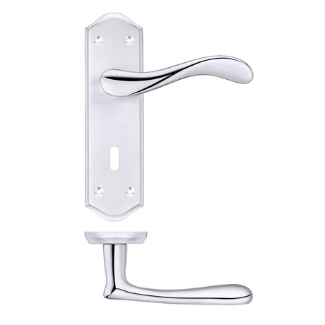 High quality image of the PR0 - Project Range - Project Asti Lever on Lock Backplate - Satin Chrome/Polished Chrome | Sku. pr061sccp | available to order from Trade Door Handles.