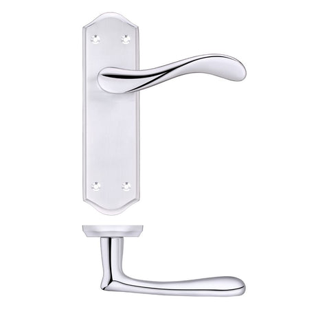 High quality image of the PR0 - Project Range - Project Asti Lever on Latch Backplate - Satin Chrome/Polished Chrome | Sku. pr062sccp | available to order from Trade Door Handles.