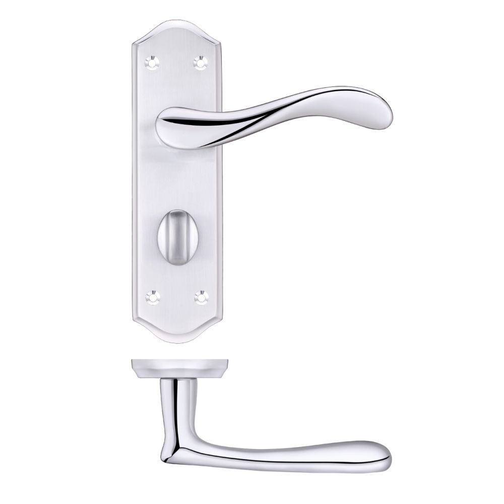 High quality image of the PR0 - Project Range - Project Asti Lever on Bathroom Backplate - Satin Chrome/Polished Chrome | Sku. pr063sccp | available to order from Trade Door Handles.