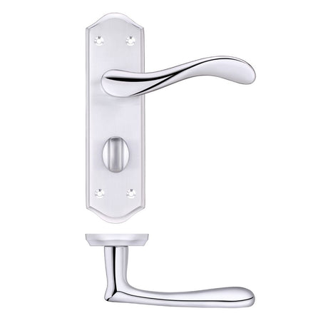 High quality image of the PR0 - Project Range - Project Asti Lever on Bathroom Backplate - Satin Chrome/Polished Chrome | Sku. pr063sccp | available to order from Trade Door Handles.