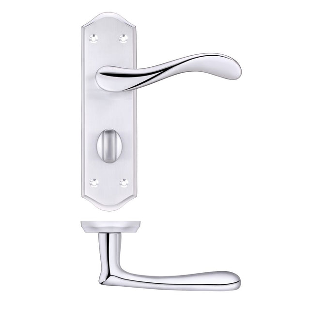High quality image of the PR0 - Project Range - Project Asti Lever on Bathroom Backplate - Satin Chrome/Polished Chrome | Sku. pr063sccp | available to order from Trade Door Handles.