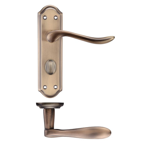 High quality image of the PR0 - Project Range - Project Lincoln Lever on Bathroom Backplate 180x48mm - Bronze | Sku. pr073fb | available to order from Trade Door Handles.