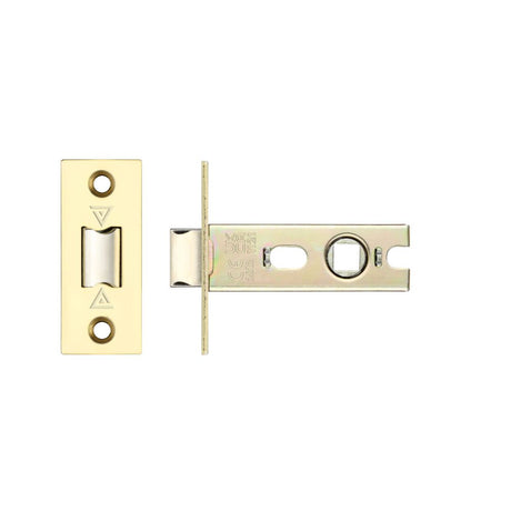 High quality image of the PR0 - Project Range - Project Tubular Latch 64mm - UKCA/CE, Square Forend - PVD Polished Brass | Sku. prtl64fd-s-pvdpb | available to order from Trade Door Handles.