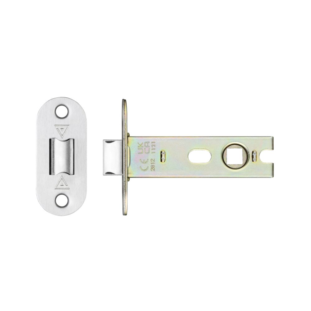 High quality image of the PR0 - Project Range - Project Tubular Latch 76mm - UKCA/CE, Radius Forend - Stain Stainless Steel | Sku. prtl76fd-r-sss | available to order from Trade Door Handles.