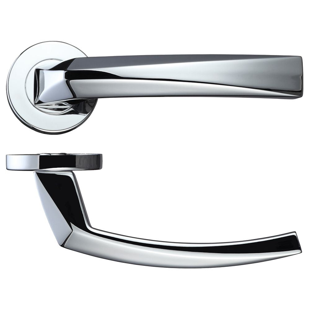 High quality image of the Rosso Maniglie - Hydra Lever on Round Rose - Polished Chrome | Sku. rm010cp | available to order from Trade Door Handles.
