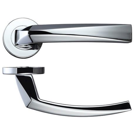 High quality image of the Rosso Maniglie - Hydra Lever on Round Rose - Polished Chrome | Sku. rm010cp | available to order from Trade Door Handles.