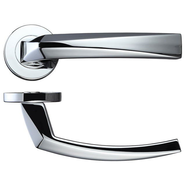 High quality image of the Rosso Maniglie - Hydra Lever on Round Rose - Polished Chrome | Sku. rm010cp | available to order from Trade Door Handles.