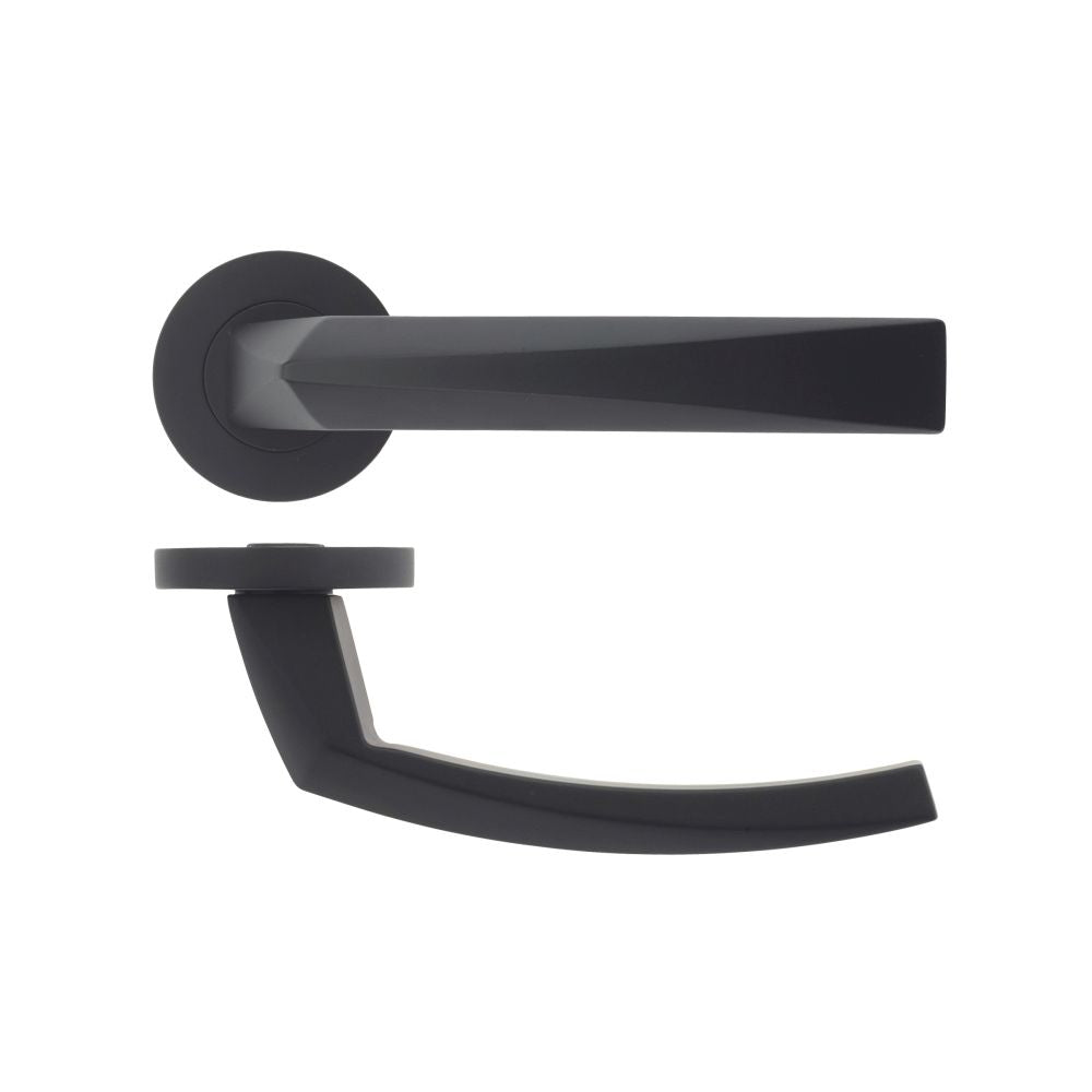 High quality image of the Rosso Maniglie - Hydra - Rosso Maniglie Lever On Screw On Rose Oscuro Matt Black | Sku. rm010omb | available to order from Trade Door Handles.