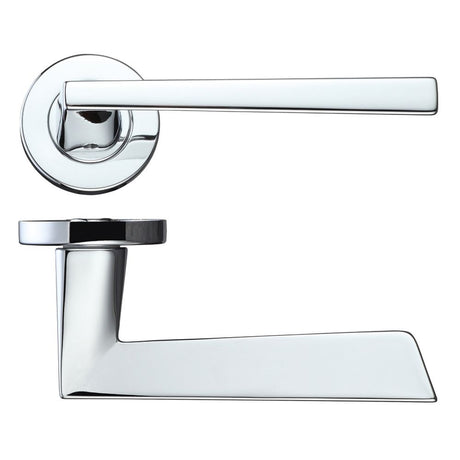 High quality image of the Rosso Maniglie - Lupus Lever on Round Rose - Polished Chrome | Sku. rm020cp | available to order from Trade Door Handles.