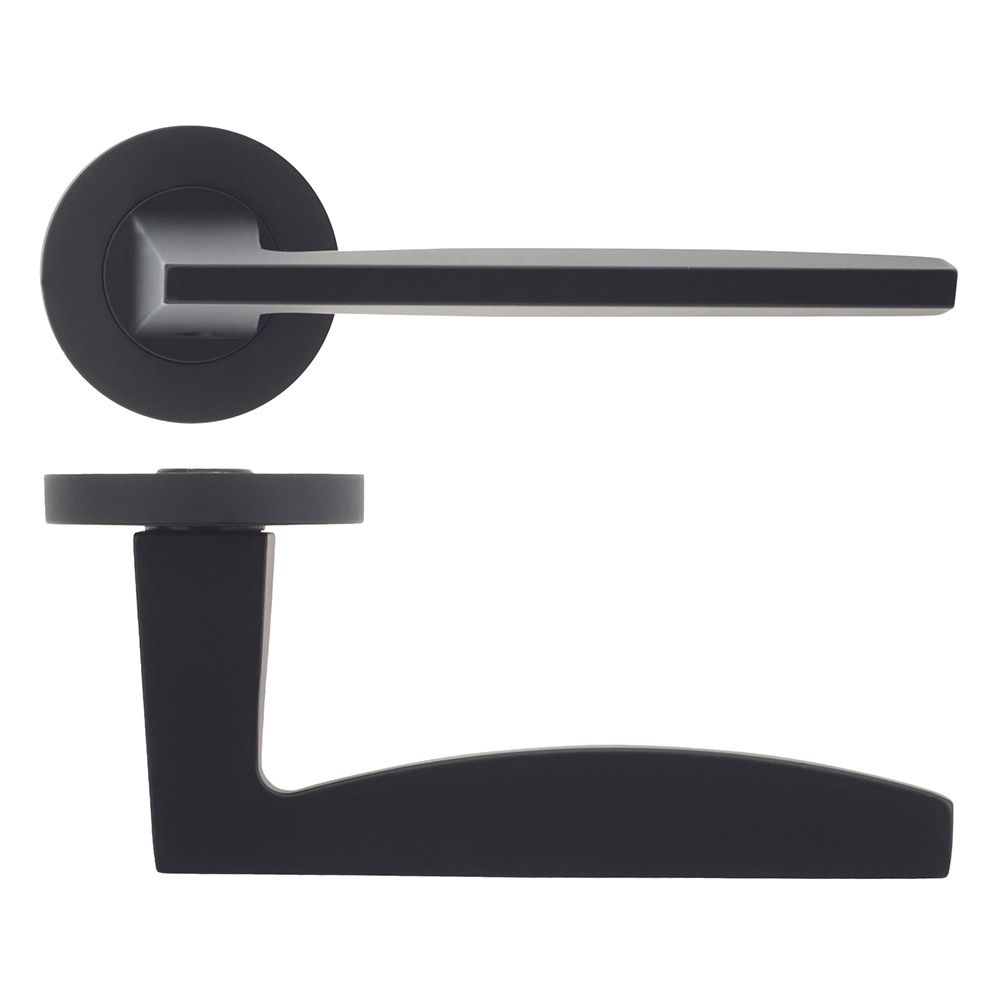 High quality image of the Rosso Maniglie - Pavo - Rosso Maniglie Lever On Screw On Rose Oscuro Matt Black | Sku. rm030omb | available to order from Trade Door Handles.