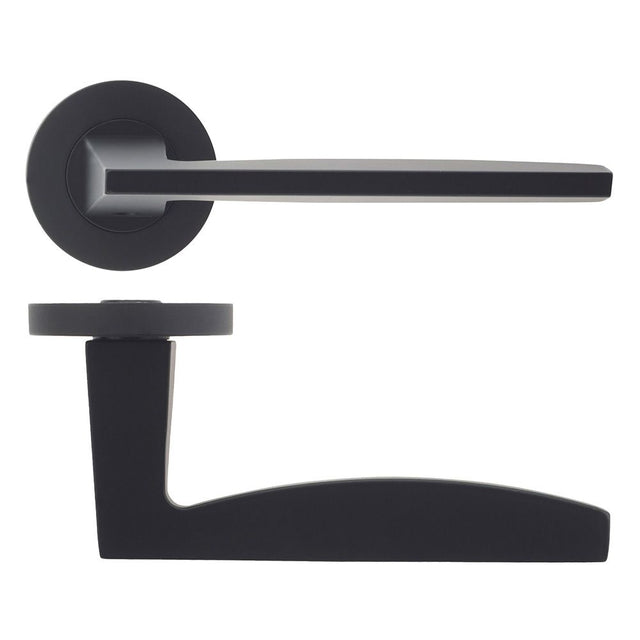 High quality image of the Rosso Maniglie - Pavo - Rosso Maniglie Lever On Screw On Rose Oscuro Matt Black | Sku. rm030omb | available to order from Trade Door Handles.