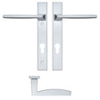 High quality image of the Rosso Maniglie - Pavo Lever Euro Lock (92mm c/c) On Narrow Backplate - 220x32mm - Satin Chrome | Sku. rm03np92sc | available to order from Trade Door Handles.