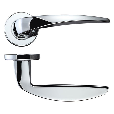 High quality image of the Rosso Maniglie - Cygnus Lever on Round Rose - Polished Chrome | Sku. rm040cp | available to order from Trade Door Handles.