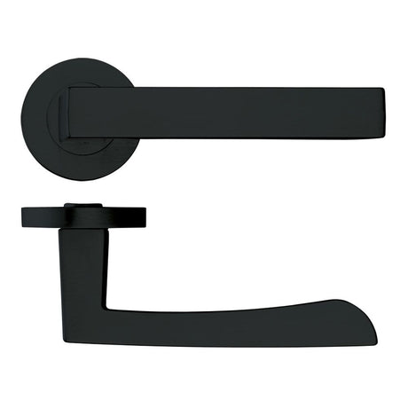 High quality image of the Rosso Maniglie - Mensa - Rosso Maniglie Lever On Screw On Rose Oscuro Matt Black | Sku. rm050omb | available to order from Trade Door Handles.