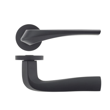 High quality image of the Rosso Maniglie - Aries - Rosso Maniglie Lever On Screw On Rose Oscuro Matt Black | Sku. rm060omb | available to order from Trade Door Handles.
