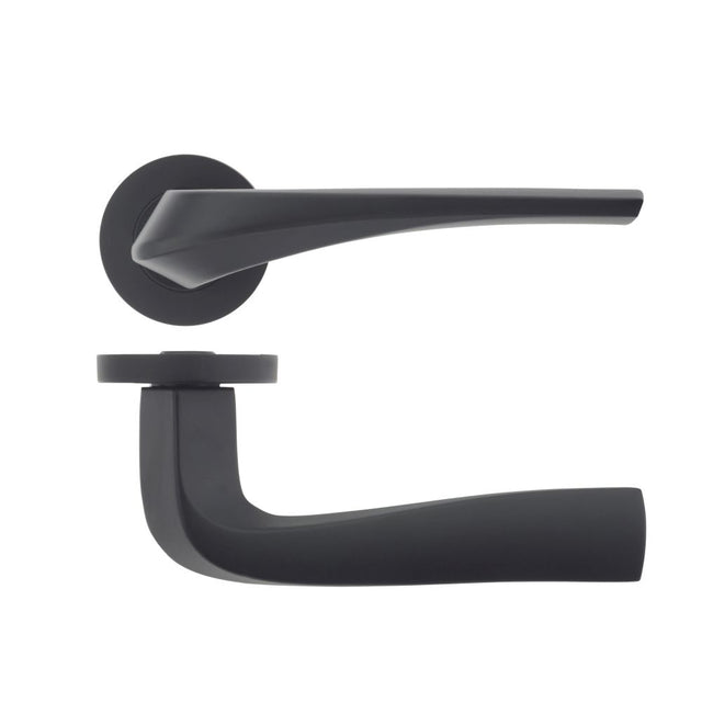 High quality image of the Rosso Maniglie - Aries - Rosso Maniglie Lever On Screw On Rose Oscuro Matt Black | Sku. rm060omb | available to order from Trade Door Handles.