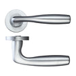 High quality image of the Rosso Maniglie - Corvus Lever on Round Rose - Satin Chrome | Sku. rm070sc | available to order from Trade Door Handles.