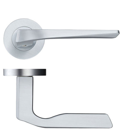 High quality image of the Rosso Maniglie - Lyra Lever on Round Rose - Satin Chrome | Sku. rm090sc | available to order from Trade Door Handles.