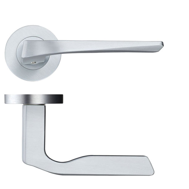 High quality image of the Rosso Maniglie - Lyra Lever on Round Rose - Satin Chrome | Sku. rm090sc | available to order from Trade Door Handles.