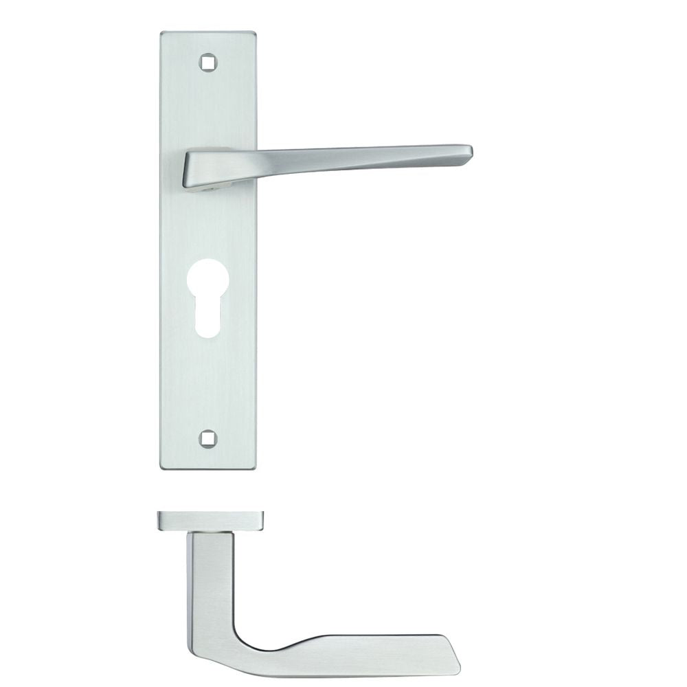 High quality image of the Rosso Maniglie - Lyra Lever Euro Lock (47.5mm c/c) On Backplate - 190x42mm - Satin Chrome | Sku. rm091epsc | available to order from Trade Door Handles.