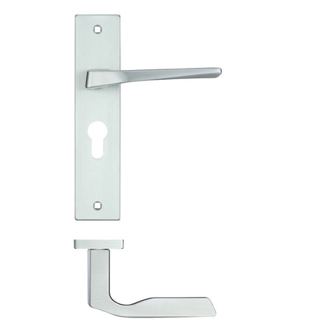 High quality image of the Rosso Maniglie - Lyra Lever Euro Lock (47.5mm c/c) On Backplate - 190x42mm - Satin Chrome | Sku. rm091epsc | available to order from Trade Door Handles.