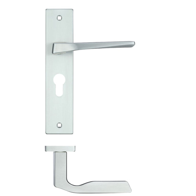 High quality image of the Rosso Maniglie - Lyra Lever Euro Lock (47.5mm c/c) On Backplate - 190x42mm - Satin Chrome | Sku. rm091epsc | available to order from Trade Door Handles.