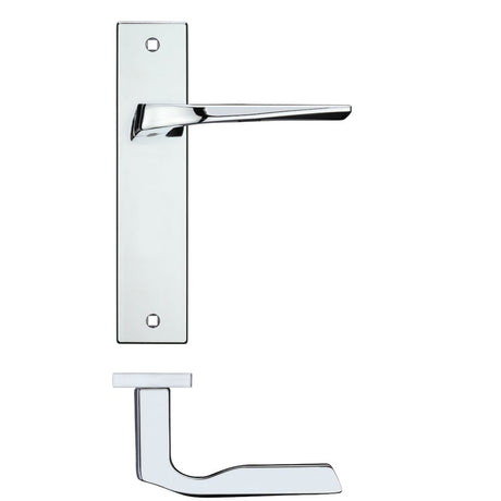 High quality image of the Rosso Maniglie - Lyra Lever Latch On Backplate - 190x42mm - Polished Chrome | Sku. rm092cp | available to order from Trade Door Handles.