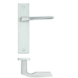 High quality image of the Rosso Maniglie - Lyra Lever Latch On Backplate - 190x42mm - Satin Chrome | Sku. rm092sc | available to order from Trade Door Handles.