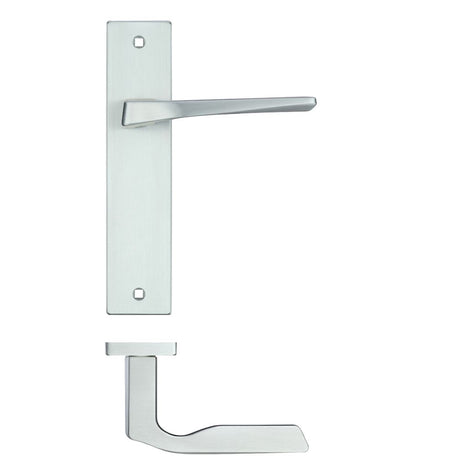 High quality image of the Rosso Maniglie - Lyra Lever Latch On Backplate - 190x42mm - Satin Chrome | Sku. rm092sc | available to order from Trade Door Handles.