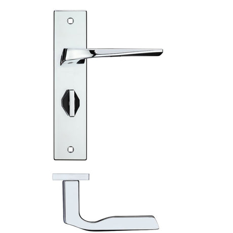 High quality image of the Rosso Maniglie - Lyra Lever Bathroom (57mm c/c) On Backplate - 190x42mm - Polished Chrome | Sku. rm093cp | available to order from Trade Door Handles.