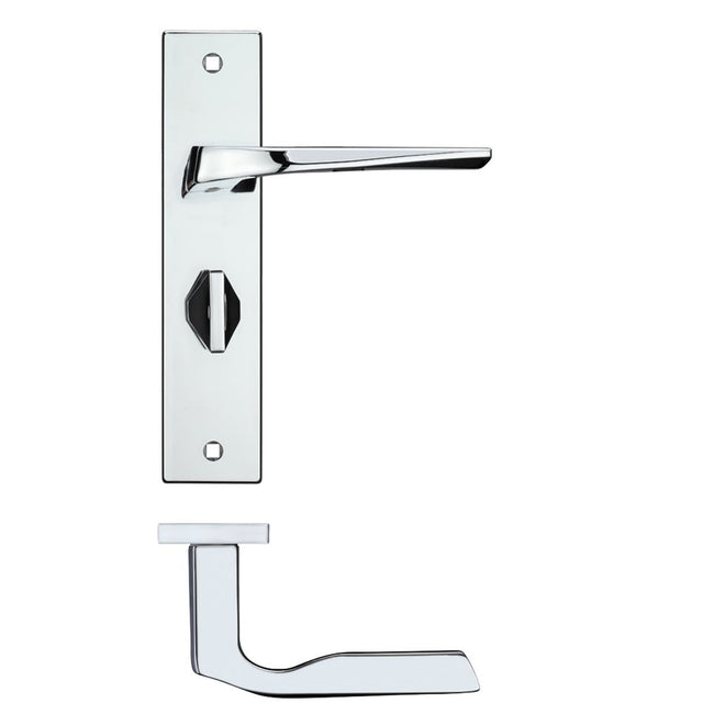 High quality image of the Rosso Maniglie - Lyra Lever Bathroom (57mm c/c) On Backplate - 190x42mm - Polished Chrome | Sku. rm093cp | available to order from Trade Door Handles.