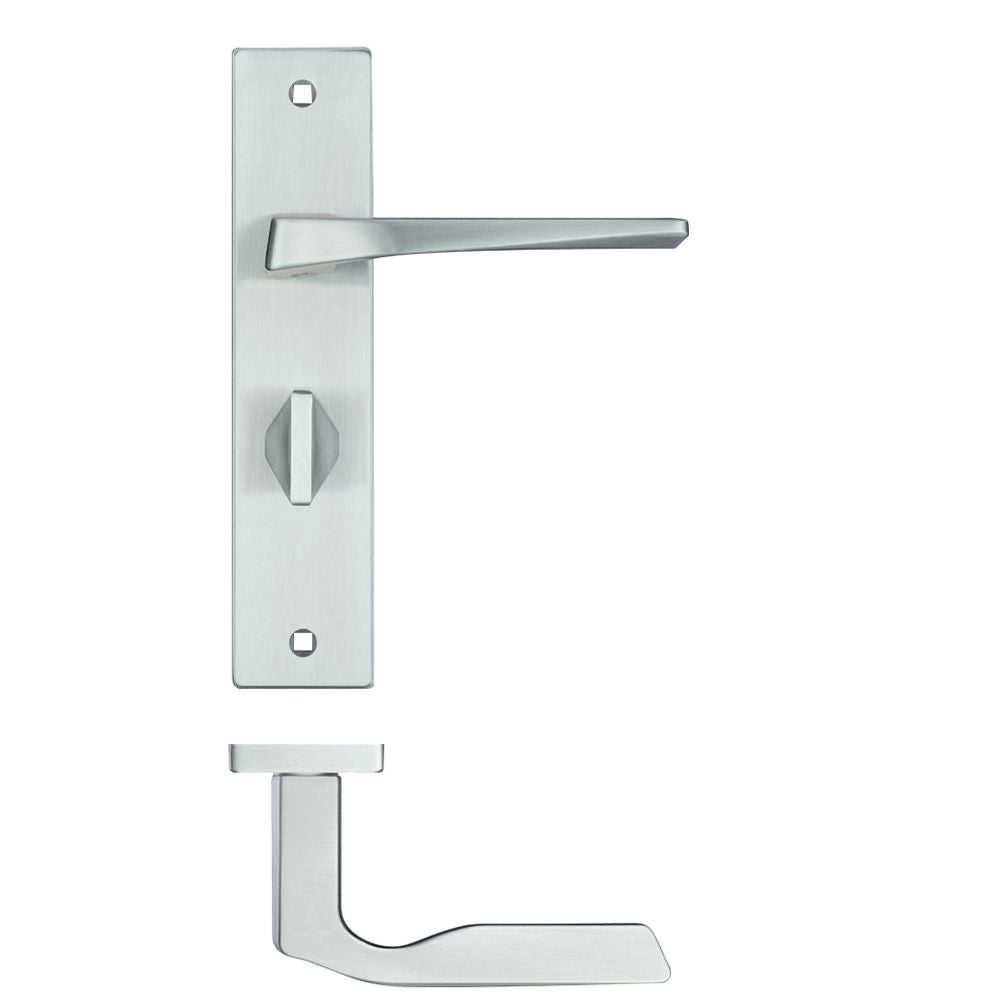 High quality image of the Rosso Maniglie - Lyra Lever Bathroom (57mm c/c) On Backplate - 190x42mm - Satin Chrome | Sku. rm093sc | available to order from Trade Door Handles.