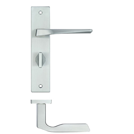 High quality image of the Rosso Maniglie - Lyra Lever Bathroom (57mm c/c) On Backplate - 190x42mm - Satin Chrome | Sku. rm093sc | available to order from Trade Door Handles.