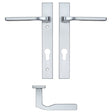 High quality image of the Rosso Maniglie - Vela Lever Euro Lock (92mm c/c) On Narrow Backplate - 220x32mm - Satin Chrome | Sku. rm12np92sc | available to order from Trade Door Handles.