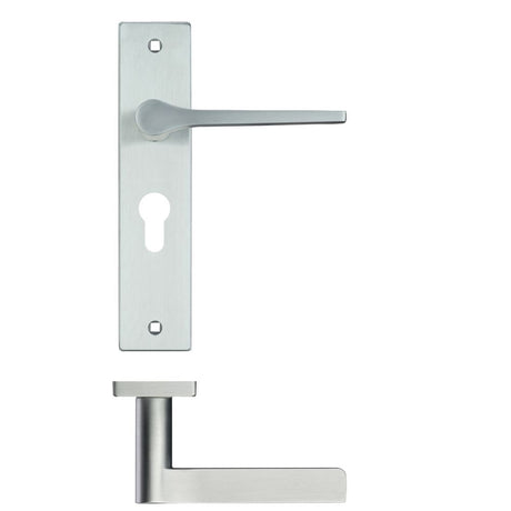 High quality image of the Rosso Maniglie - Draco Lever Euro Lock (47.5mm c/c) On Backplate - 190x42mm - Satin Chrome | Sku. rm131epsc | available to order from Trade Door Handles.