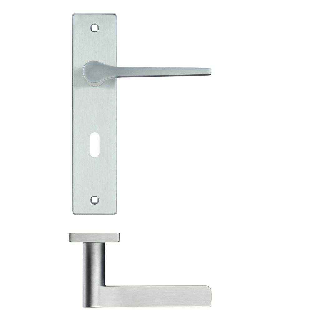 High quality image of the Rosso Maniglie - Draco Lever Lock (57mm c/c) On Backplate - 190x42mm - Satin Chrome | Sku. rm131sc | available to order from Trade Door Handles.