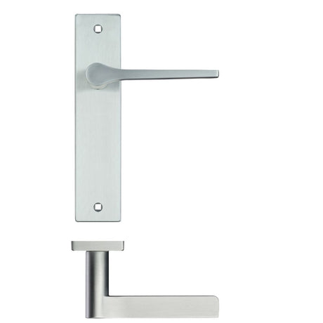 High quality image of the Rosso Maniglie - Draco Lever Latch On Backplate - 190x42mm - Satin Chrome | Sku. rm132sc | available to order from Trade Door Handles.
