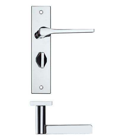 High quality image of the Rosso Maniglie - Draco Lever Bathroom (57mm c/c) On Backplate - 190x42mm - Polished Chrome | Sku. rm133cp | available to order from Trade Door Handles.