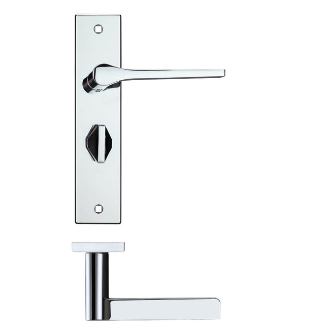 High quality image of the Rosso Maniglie - Draco Lever Bathroom (57mm c/c) On Backplate - 190x42mm - Polished Chrome | Sku. rm133cp | available to order from Trade Door Handles.