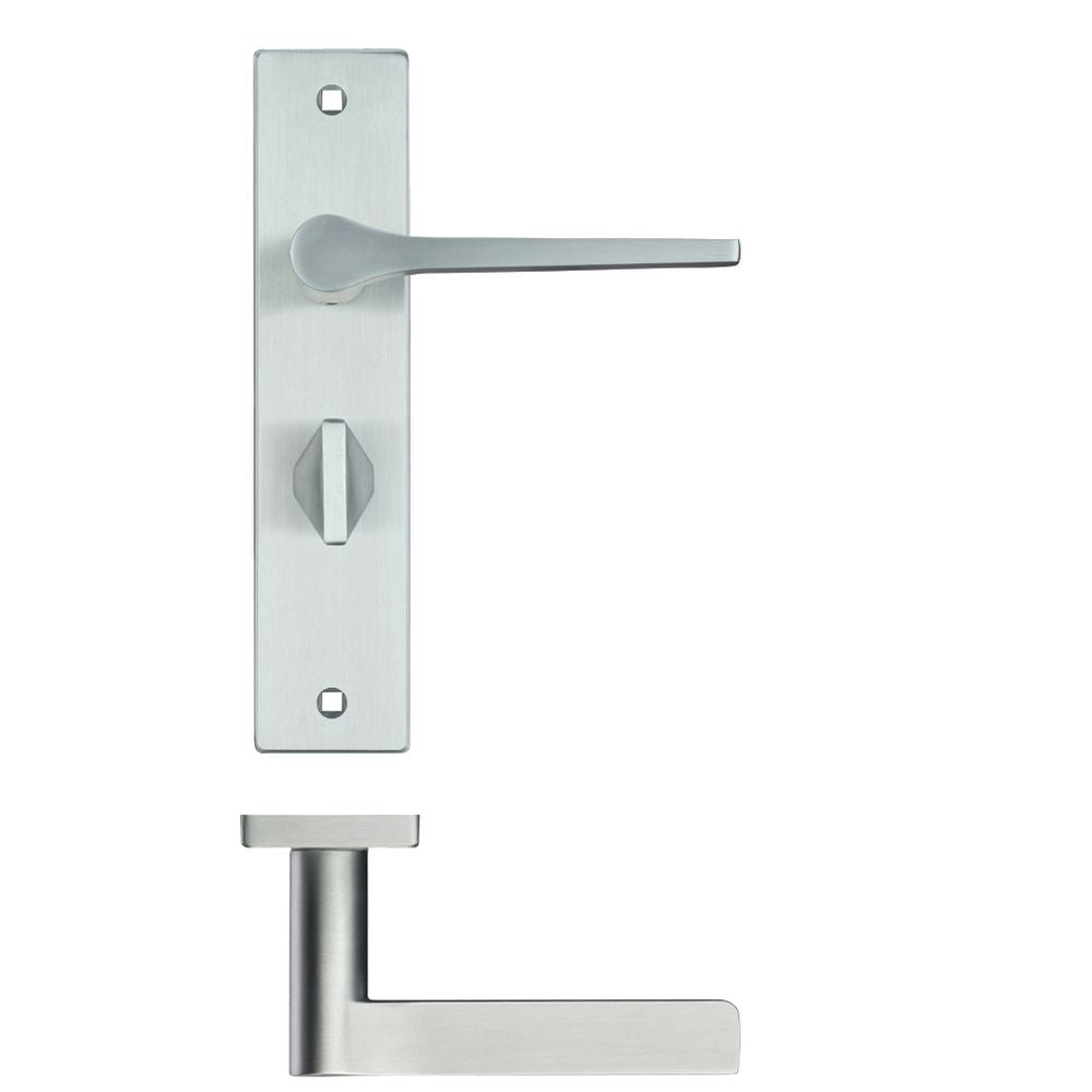High quality image of the Rosso Maniglie - Draco Lever Bathroom (57mm c/c) On Backplate - 190x42mm - Satin Chrome | Sku. rm133sc | available to order from Trade Door Handles.