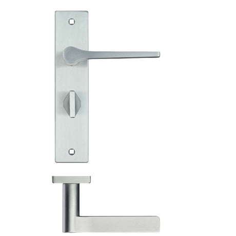 High quality image of the Rosso Maniglie - Draco Lever Bathroom (57mm c/c) On Backplate - 190x42mm - Satin Chrome | Sku. rm133sc | available to order from Trade Door Handles.